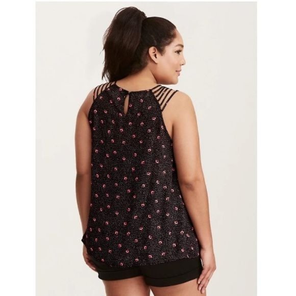 Torrid Floral Black Orange Floral Size 0 Large Strappy Neck Georgette Tank Cami - Picture 3 of 7